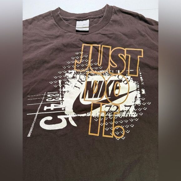 Vintage Nike Just Do It Men's XL Brown Track Club Swoosh Spellout T-Shirt - Picture 5 of 8